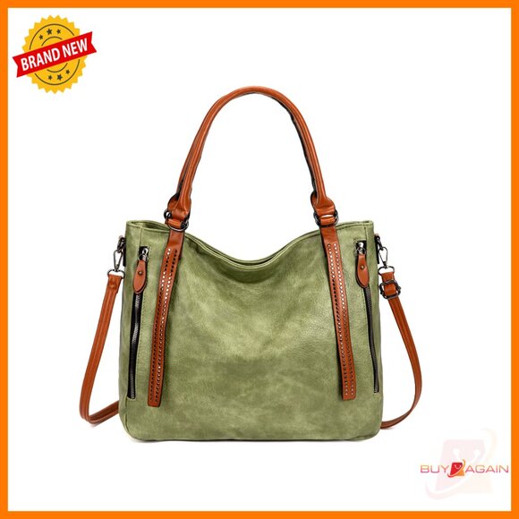 Large Vegan Leather Tote Bag with Adjustable Strap, Laptop Compatible